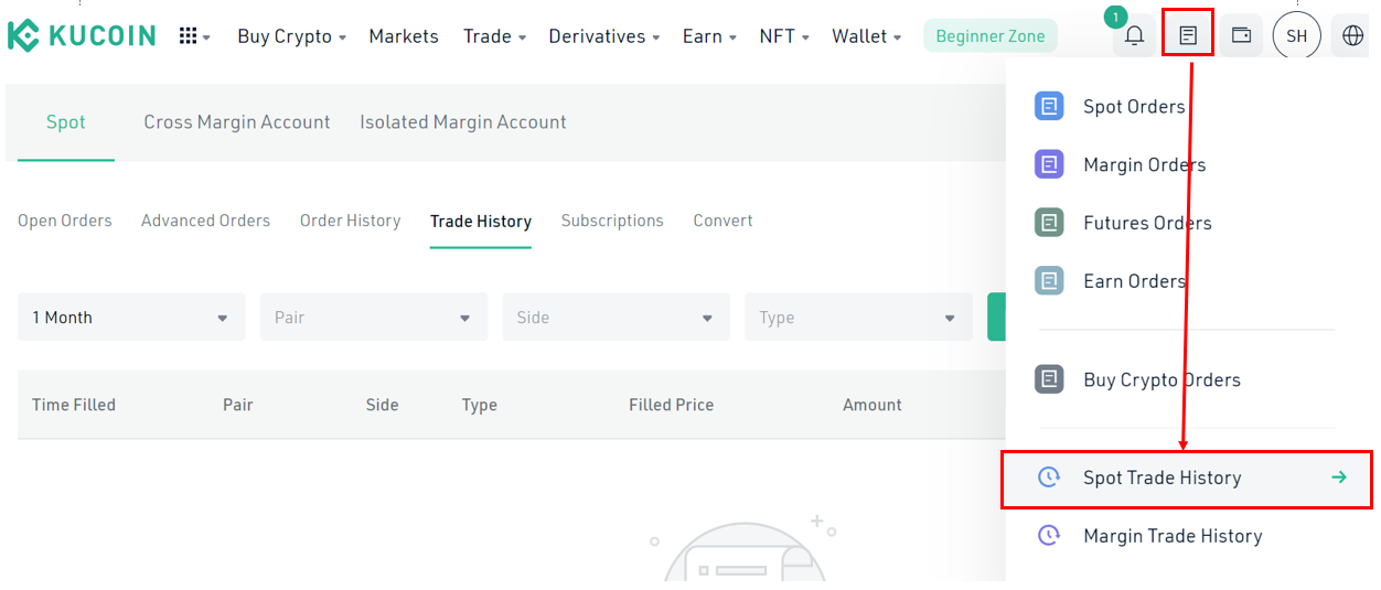 kucoin trade history missing