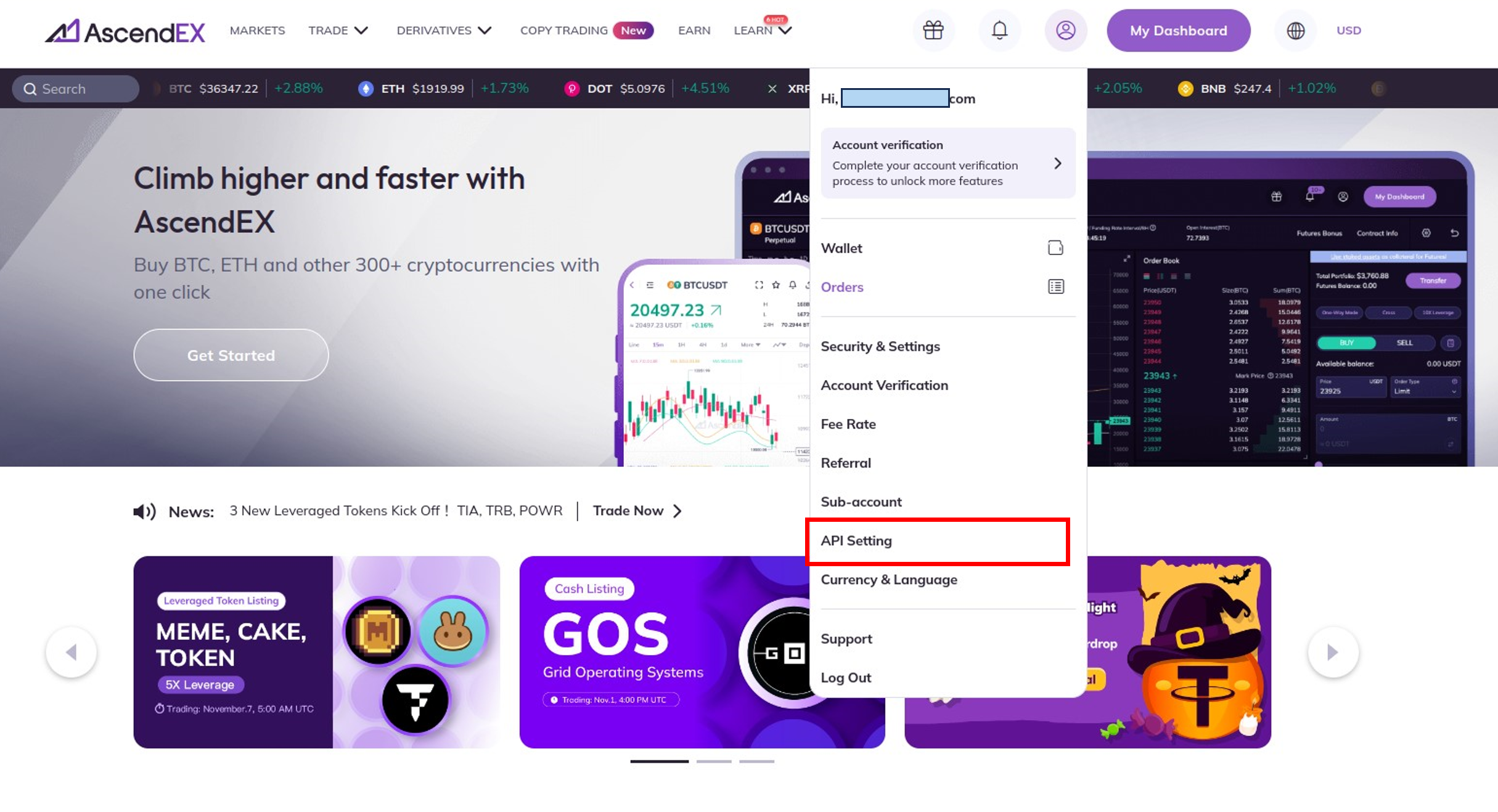 How to get an API key for AscendEX – Cryptact Help Center