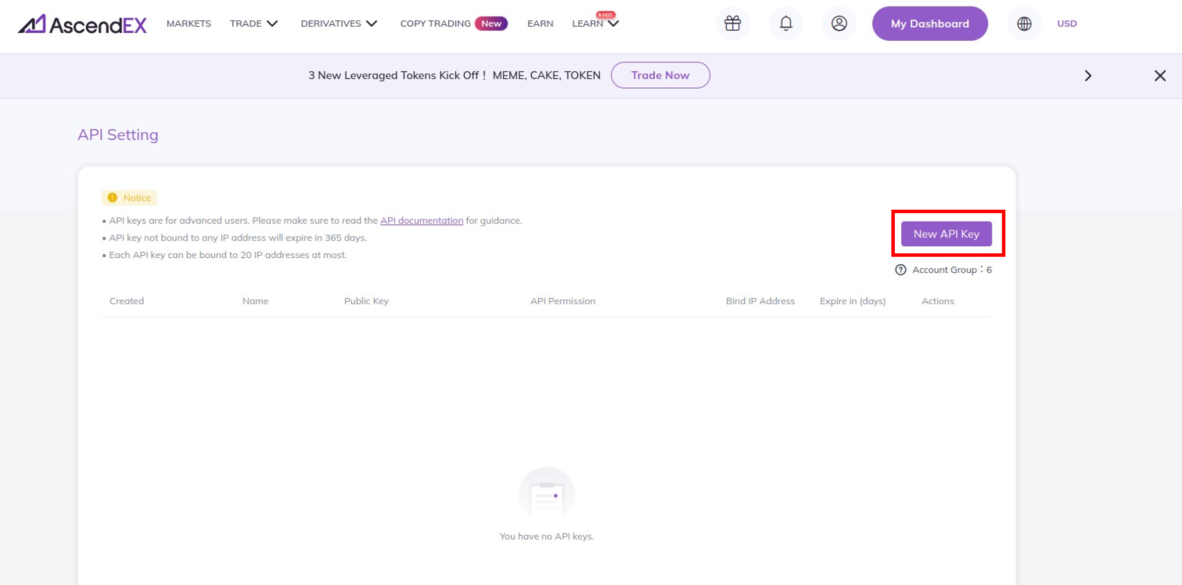 How to get an API key for AscendEX – Cryptact Help Center