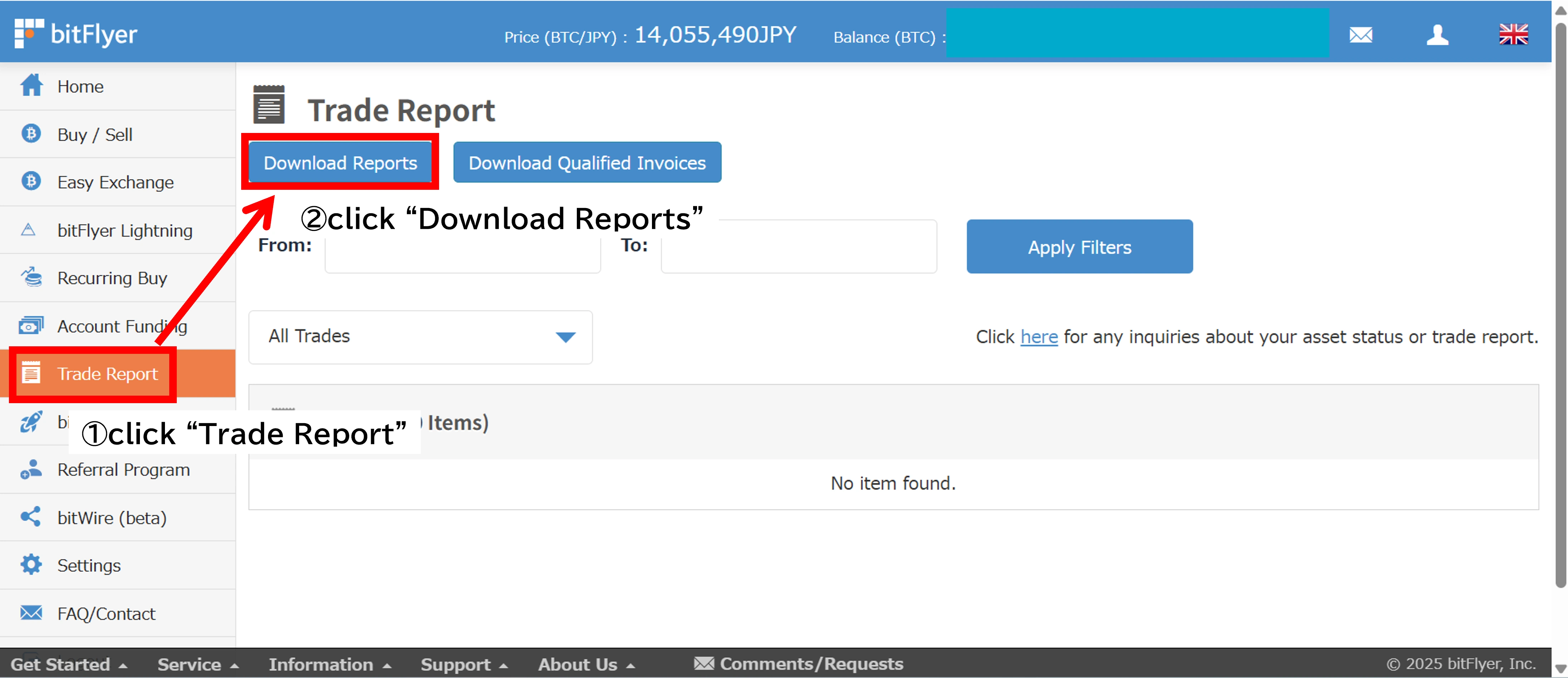 How to get trade history from bitFlyer – Cryptact Help Center