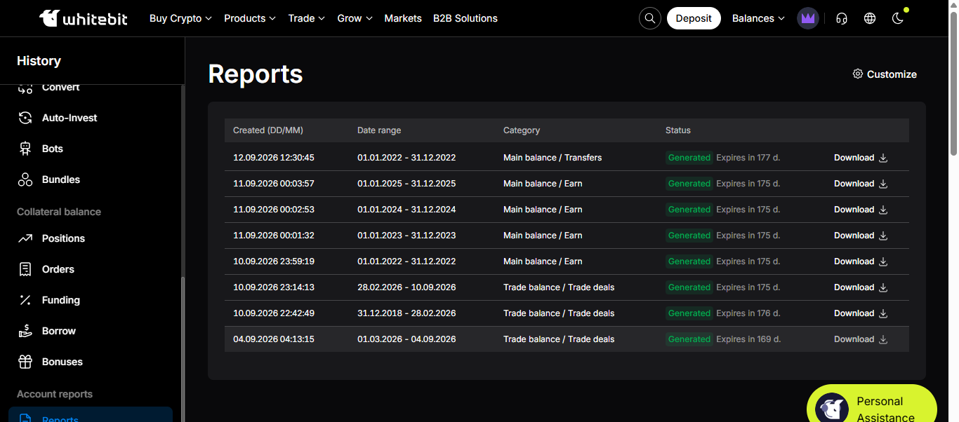 WhiteBIT Reports Trade deals