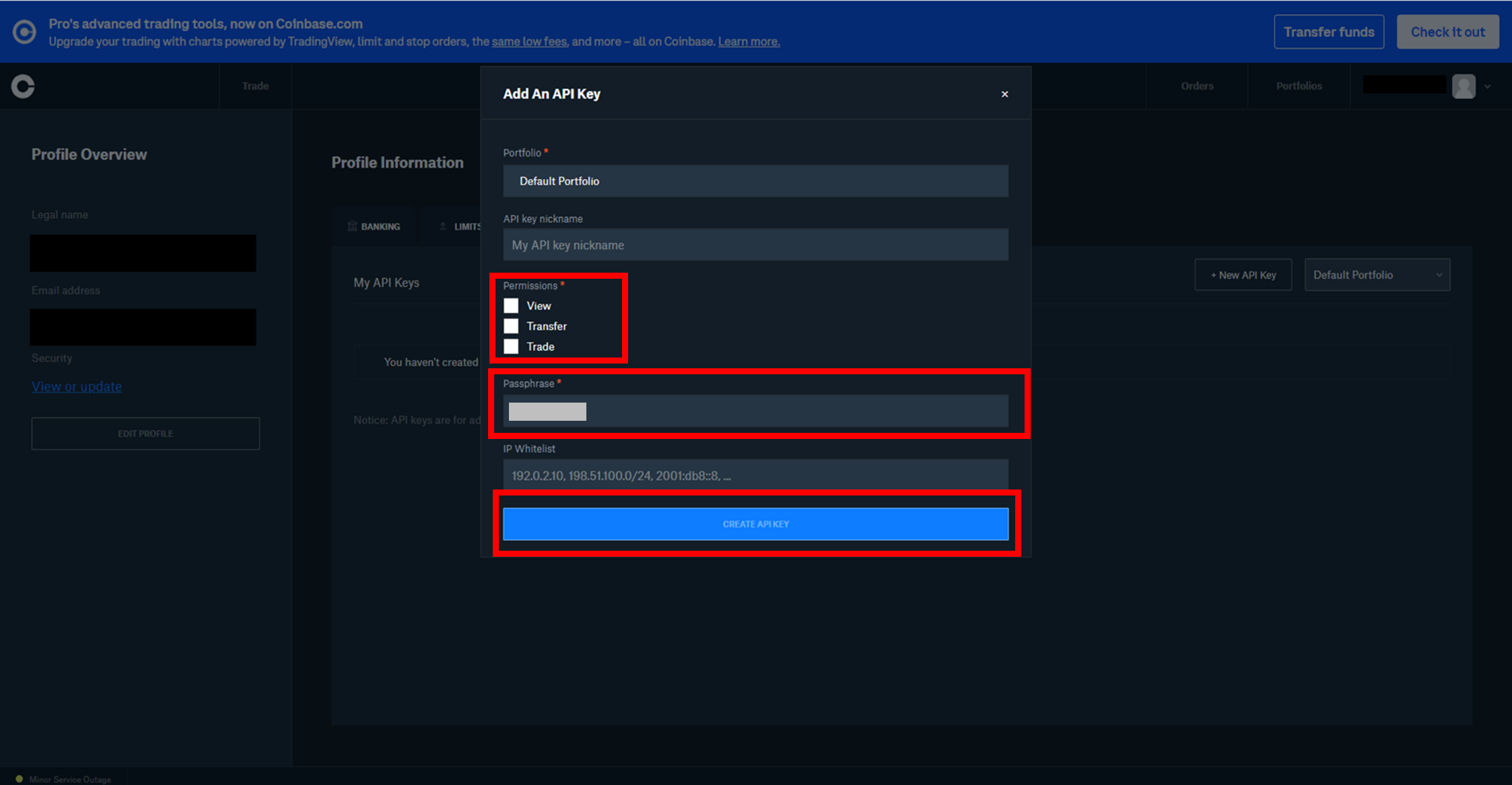 How to get an API key for Coinbase Pro – Cryptact Help Center