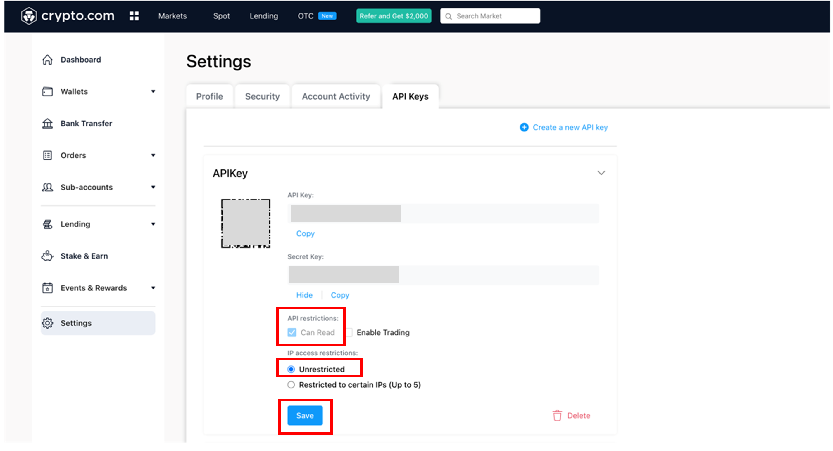 crypto api view only key